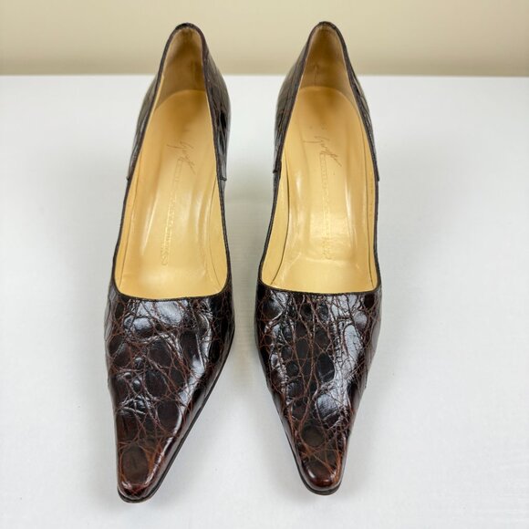 Giuseppe Zanotti Croc Embossed Leather Pointed Toe Pumps - Picture 3 of 11